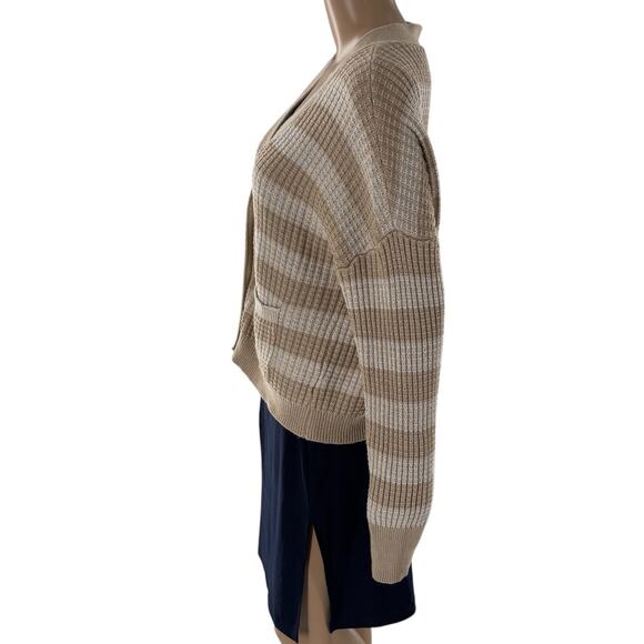 Evereve Oatmeal Striped Tan Kiki Cardigan Sweater - Picture 8 of 12